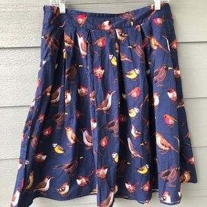 Vintage Pleated Bird Pattern Skirt